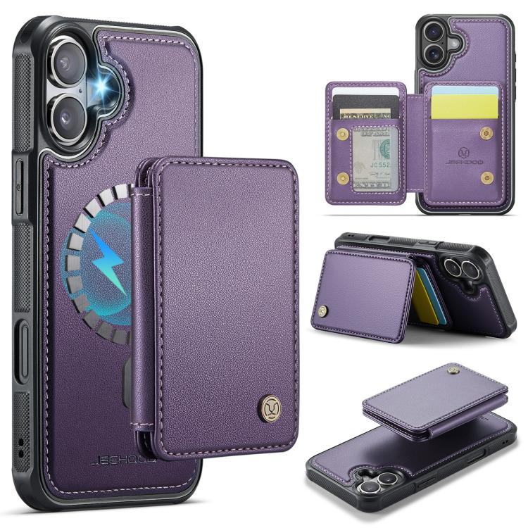 For iPhone 17 JEEHOOD J05 Business Magnetic Style RFID Leather Phone Case(Purple) by JEEHOOD