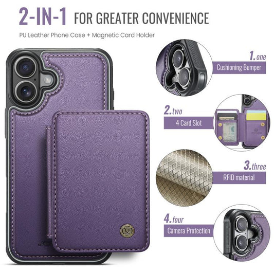 For iPhone 17 JEEHOOD J05 Business Magnetic Style RFID Leather Phone Case(Purple) by JEEHOOD