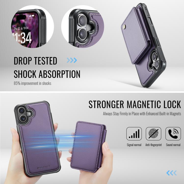 For iPhone 17 JEEHOOD J05 Business Magnetic Style RFID Leather Phone Case(Purple) by JEEHOOD