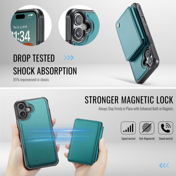 For iPhone 17 JEEHOOD J05 Business Magnetic Style RFID Leather Phone Case(Blue Green) by JEEHOOD