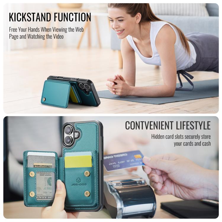 For iPhone 17 JEEHOOD J05 Business Magnetic Style RFID Leather Phone Case(Blue Green) by JEEHOOD