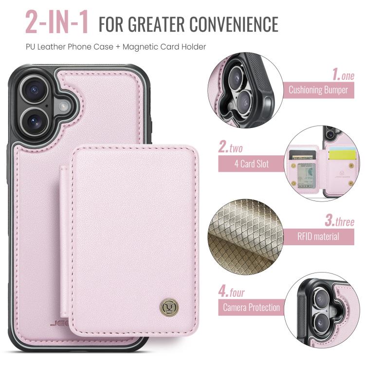 For iPhone 17 JEEHOOD J05 Business Magnetic Style RFID Leather Phone Case(Pink) by JEEHOOD