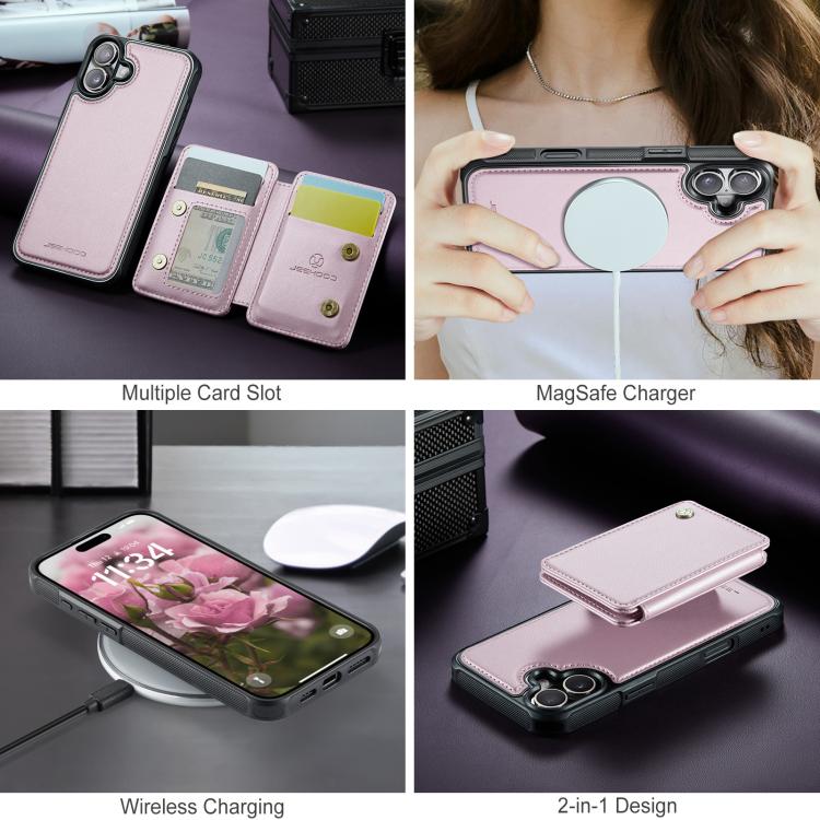 For iPhone 17 JEEHOOD J05 Business Magnetic Style RFID Leather Phone Case(Pink) by JEEHOOD