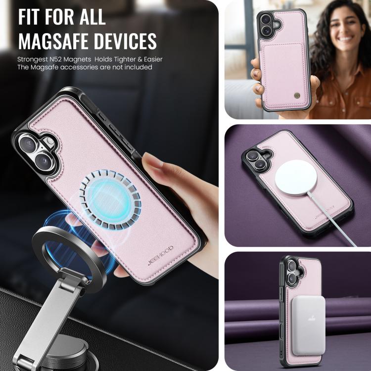 For iPhone 17 JEEHOOD J05 Business Magnetic Style RFID Leather Phone Case(Pink) by JEEHOOD