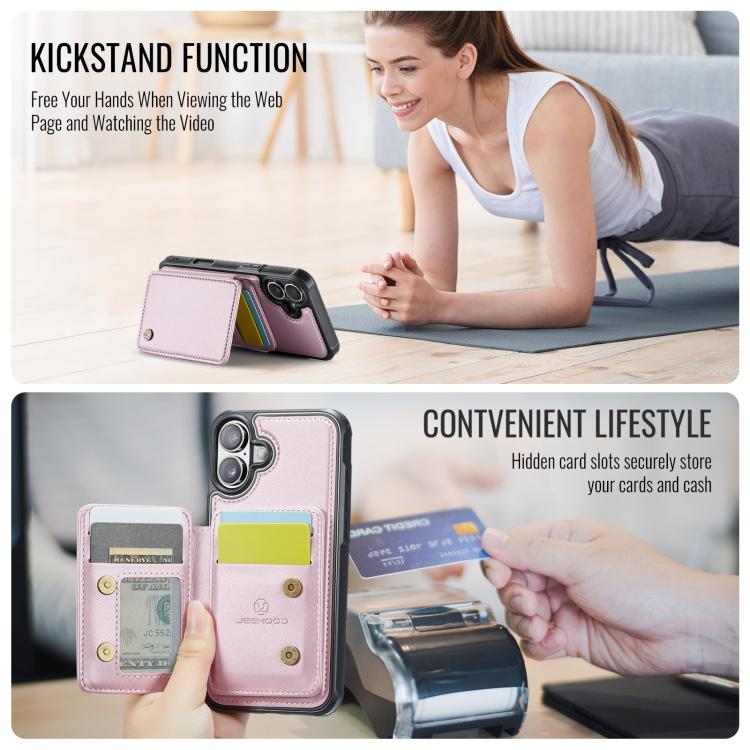 For iPhone 17 JEEHOOD J05 Business Magnetic Style RFID Leather Phone Case(Pink) by JEEHOOD