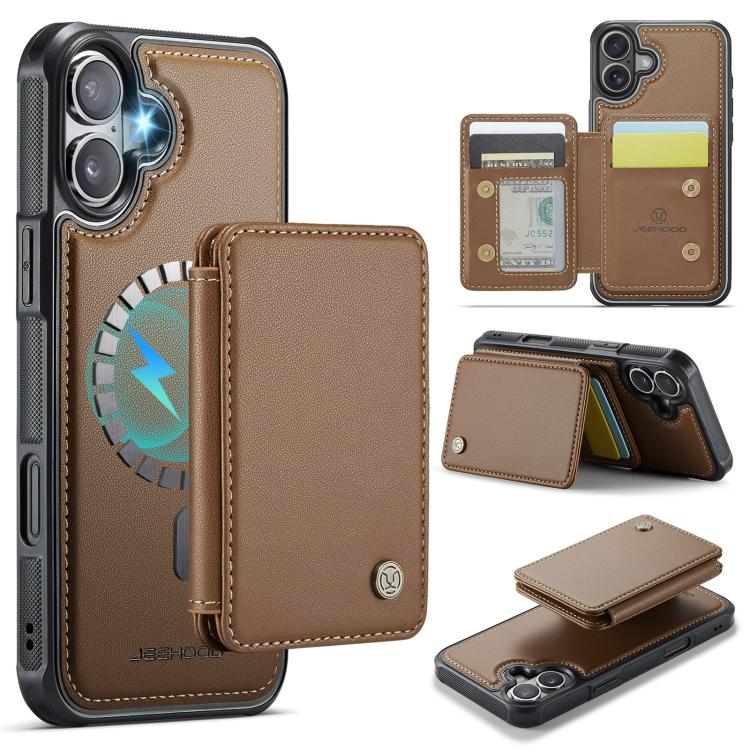 For iPhone 17 JEEHOOD J05 Business Magnetic Style RFID Leather Phone Case(Brown) by JEEHOOD