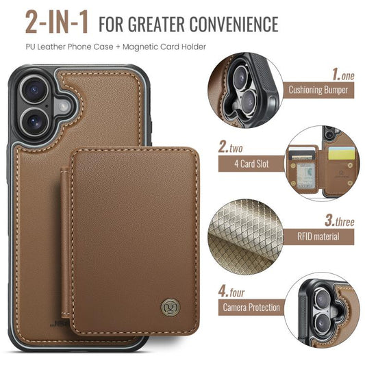 For iPhone 17 JEEHOOD J05 Business Magnetic Style RFID Leather Phone Case(Brown) by JEEHOOD