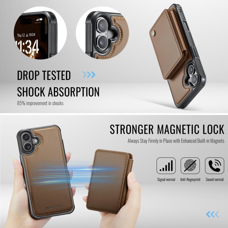 For iPhone 17 JEEHOOD J05 Business Magnetic Style RFID Leather Phone Case(Brown) by JEEHOOD