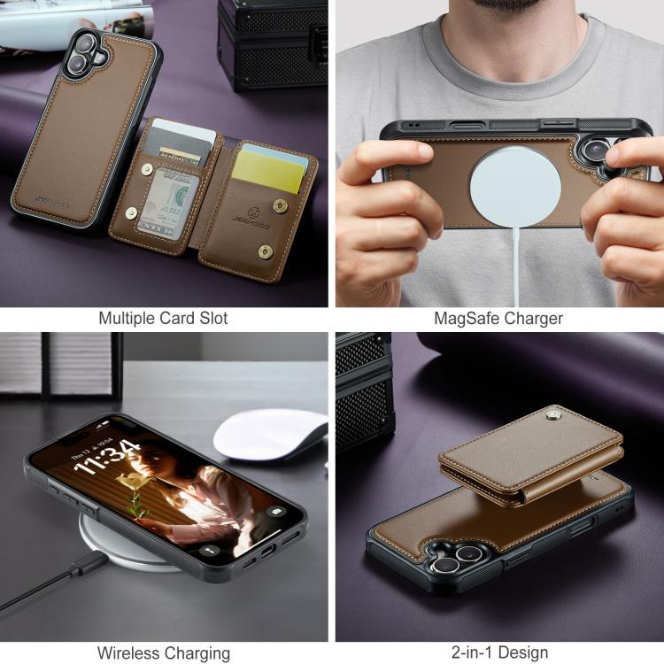 For iPhone 17 JEEHOOD J05 Business Magnetic Style RFID Leather Phone Case(Brown) by JEEHOOD