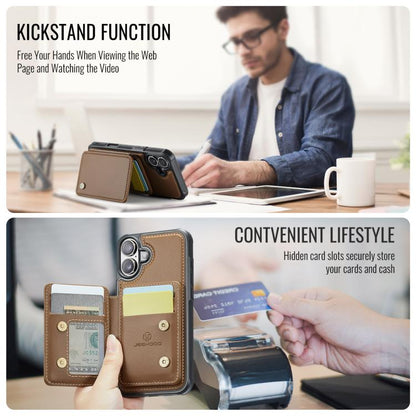 For iPhone 17 JEEHOOD J05 Business Magnetic Style RFID Leather Phone Case(Brown) by JEEHOOD