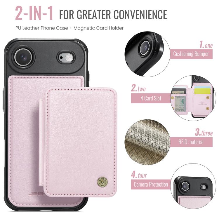 For iPhone Air JEEHOOD J05 Business Magnetic Style RFID Leather Phone Case(Pink) by JEEHOOD