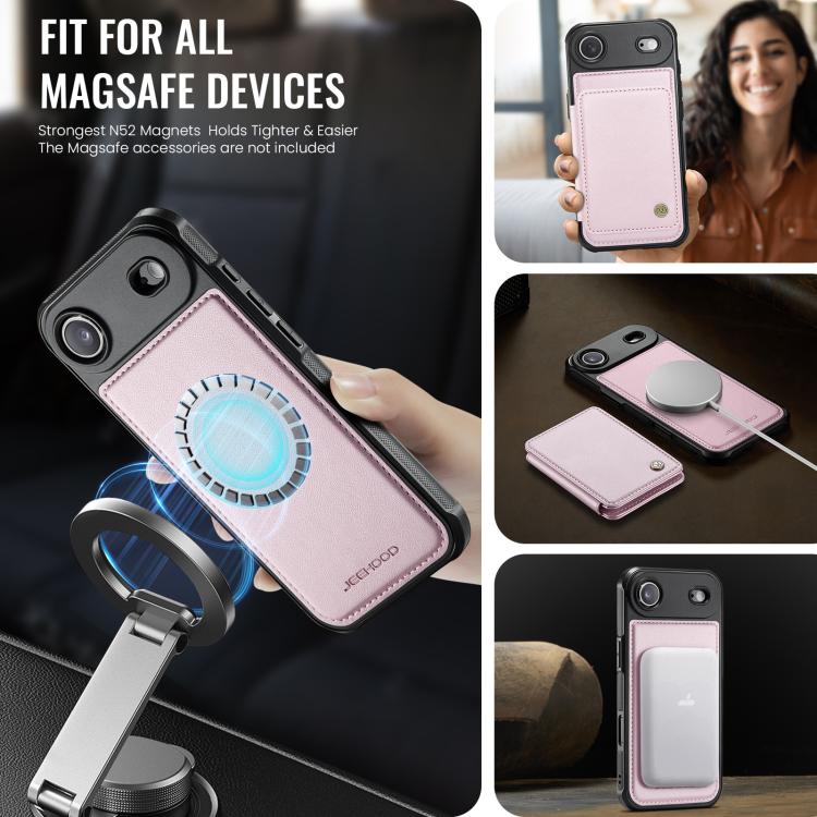 For iPhone Air JEEHOOD J05 Business Magnetic Style RFID Leather Phone Case(Pink) by JEEHOOD