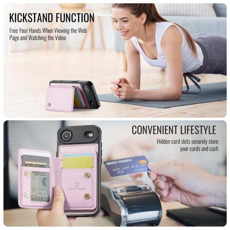 For iPhone Air JEEHOOD J05 Business Magnetic Style RFID Leather Phone Case(Pink) by JEEHOOD