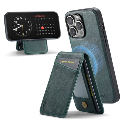 For iPhone 14 Pro Fierre Shann Cowhide Vertical Flip Magnetic Card Holder Phone Case(Green) by FIERRE SHANN