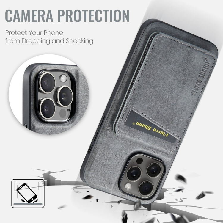 For iPhone 12 Pro Max Fierre Shann Cowhide Vertical Flip Magnetic Card Holder Phone Case(Blue) by FIERRE SHANN