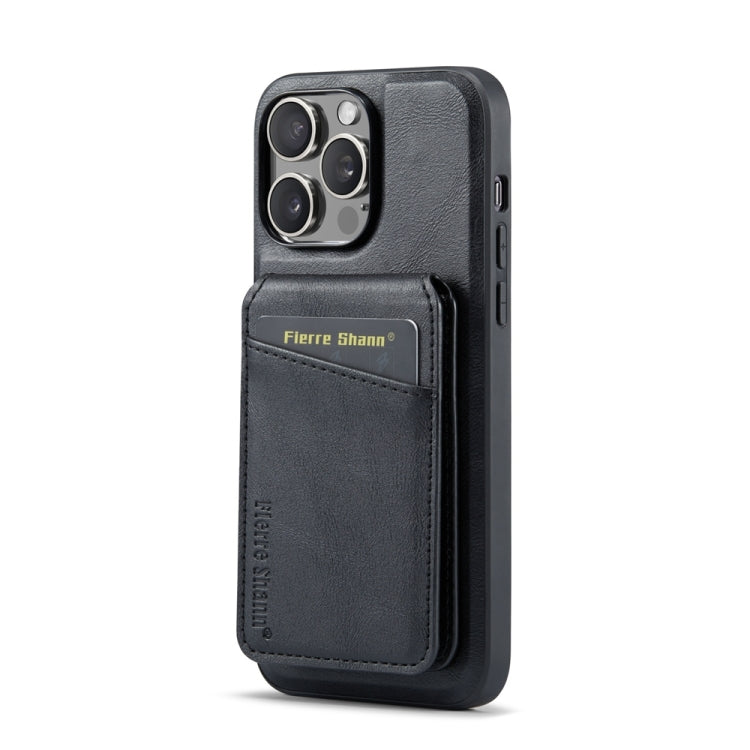 For iPhone 12 Pro Fierre Shann Cowhide Vertical Flip Magnetic Card Holder Phone Case(Black) by FIERRE SHANN