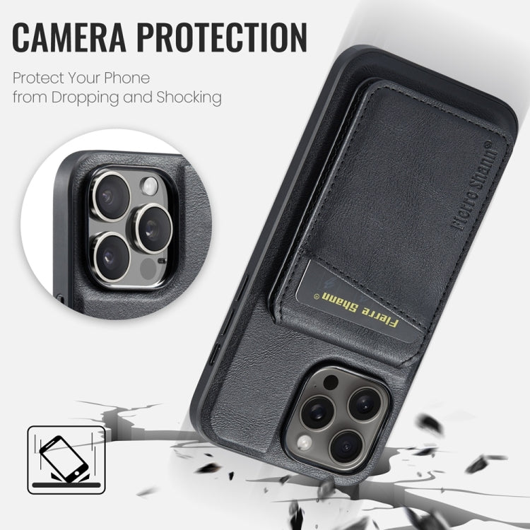 For iPhone 12 Pro Fierre Shann Cowhide Vertical Flip Magnetic Card Holder Phone Case(Black) by FIERRE SHANN