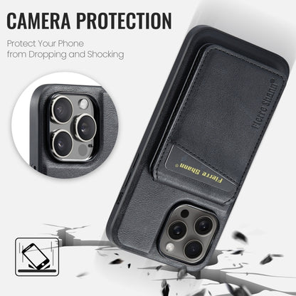 For iPhone 12 Pro Fierre Shann Cowhide Vertical Flip Magnetic Card Holder Phone Case(Black) by FIERRE SHANN