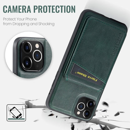 For iPhone 11 Pro Max Fierre Shann Cowhide Vertical Flip Magnetic Card Holder Phone Case(Green) by FIERRE SHANN