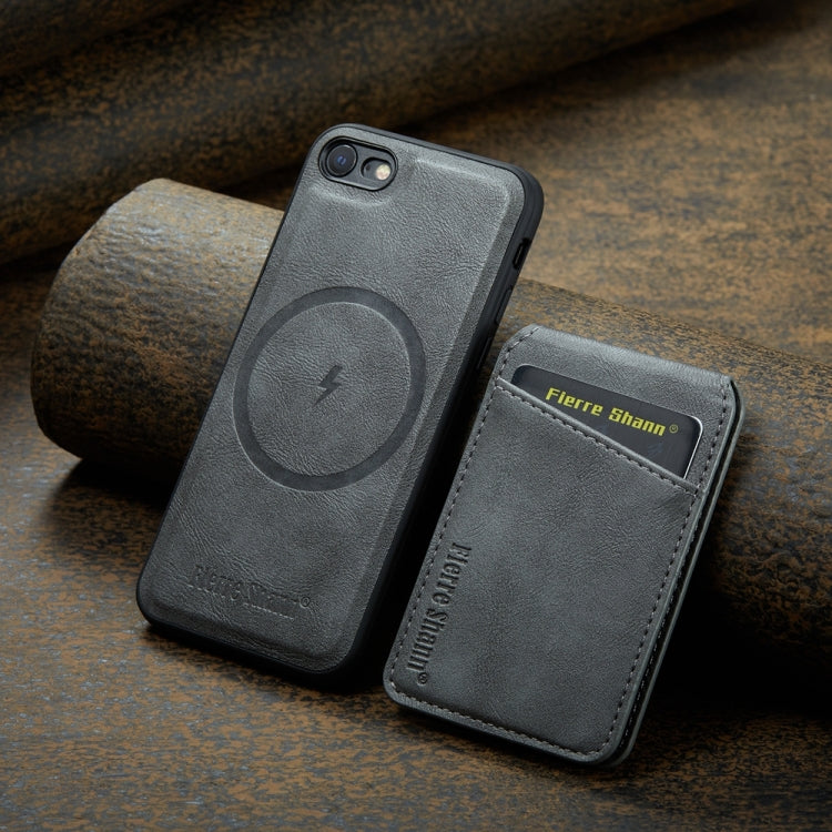 For iPhone SE 2022 / SE 2020 / 8 / 7 Fierre Shann Cowhide Vertical Flip Magnetic Card Holder Phone Case(Grey) by FIERRE SHANN
