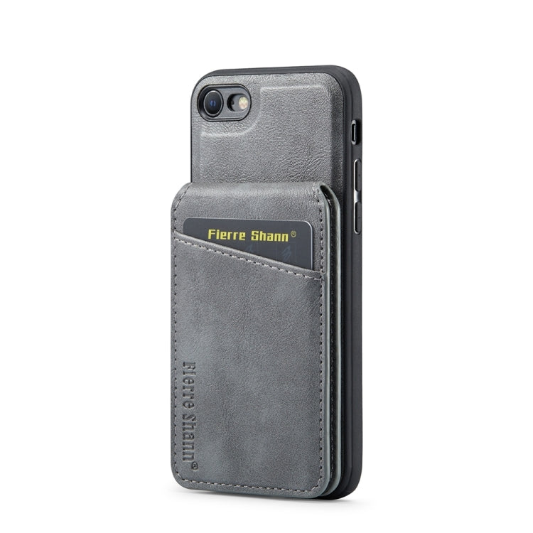 For iPhone SE 2022 / SE 2020 / 8 / 7 Fierre Shann Cowhide Vertical Flip Magnetic Card Holder Phone Case(Grey) by FIERRE SHANN