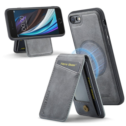 For iPhone SE 2022 / SE 2020 / 8 / 7 Fierre Shann Cowhide Vertical Flip Magnetic Card Holder Phone Case(Grey) by FIERRE SHANN