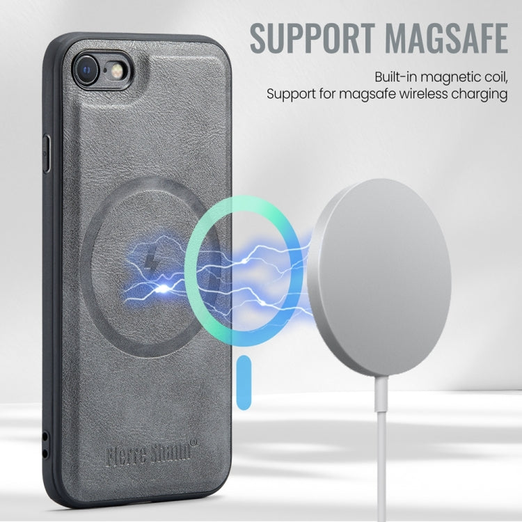 For iPhone SE 2022 / SE 2020 / 8 / 7 Fierre Shann Cowhide Vertical Flip Magnetic Card Holder Phone Case(Grey) by FIERRE SHANN