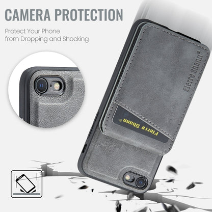 For iPhone SE 2022 / SE 2020 / 8 / 7 Fierre Shann Cowhide Vertical Flip Magnetic Card Holder Phone Case(Grey) by FIERRE SHANN