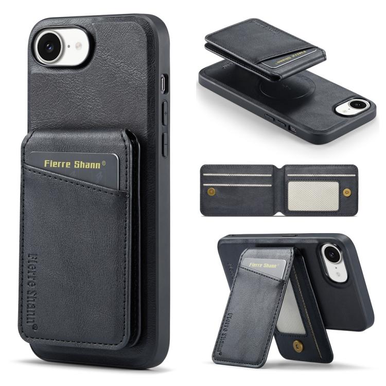 For iPhone 16e Fierre Shann Cowhide Vertical Flip Magnetic Card Holder Phone Case(Black) by FIERRE SHANN