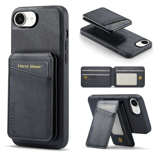 For iPhone 16e Fierre Shann Cowhide Vertical Flip Magnetic Card Holder Phone Case(Black) by FIERRE SHANN