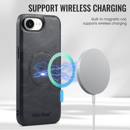 For iPhone 16e Fierre Shann Cowhide Vertical Flip Magnetic Card Holder Phone Case(Black) by FIERRE SHANN