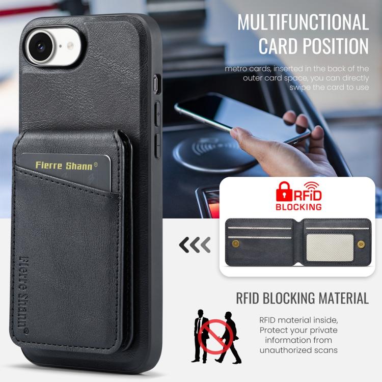 For iPhone 16e Fierre Shann Cowhide Vertical Flip Magnetic Card Holder Phone Case(Black) by FIERRE SHANN