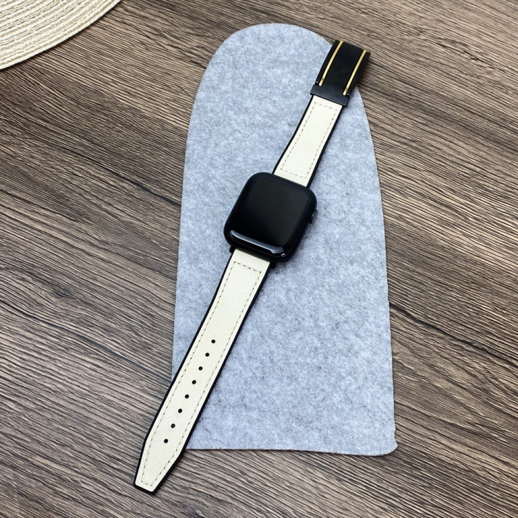 For Apple Watch Series 9 41mm Trapezoid Fold Magnetic Buckle Silicone PU Watch Band(Beige Gold) by bashfashion