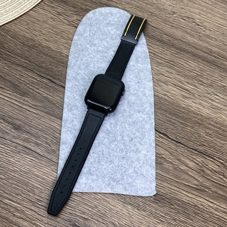 For Apple Watch SE 2022 44mm Trapezoid Fold Magnetic Buckle Silicone PU Watch Band(Black Gold) by bashfashion