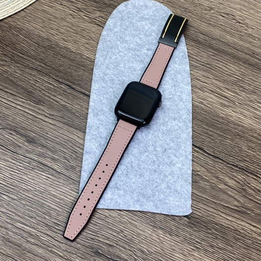 For Apple Watch Series 6 44mm Trapezoid Fold Magnetic Buckle Silicone PU Watch Band(Pink) by bashfashion