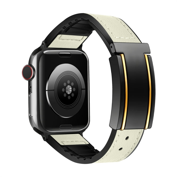 For Apple Watch Series 5 40mm Trapezoid Fold Magnetic Buckle Silicone PU Watch Band(Beige Gold) by bashfashion