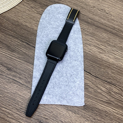 For Apple Watch Series 4 40mm Trapezoid Fold Magnetic Buckle Silicone PU Watch Band(Black Gold) by bashfashion