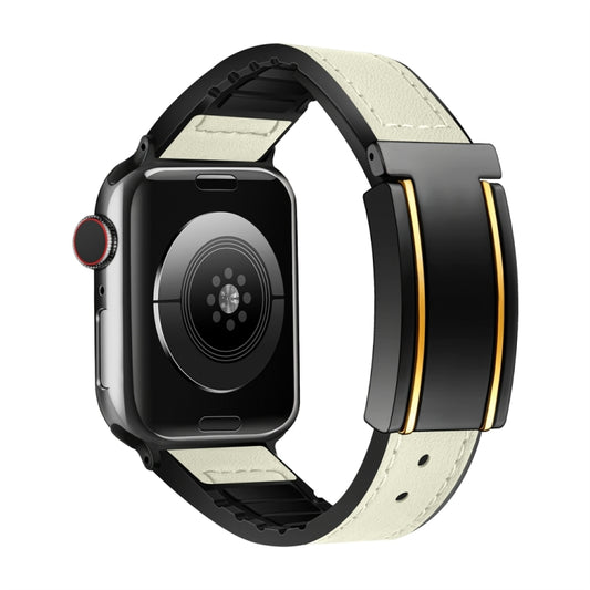 For Apple Watch Series 4 40mm Trapezoid Fold Magnetic Buckle Silicone PU Watch Band(Beige Gold) by bashfashion