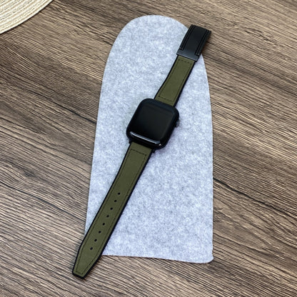 For Apple Watch Series 2 42mm Trapezoid Fold Magnetic Buckle Silicone PU Watch Band(Army Green) by bashfashion