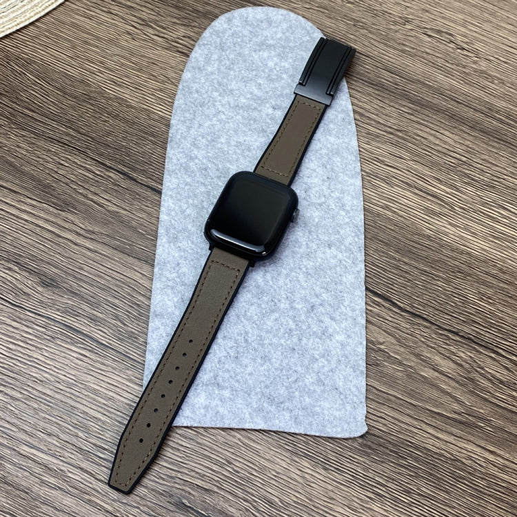 For Apple Watch Series 10 42mm Trapezoid Fold Magnetic Buckle Silicone PU Watch Band(Brown) by bashfashion