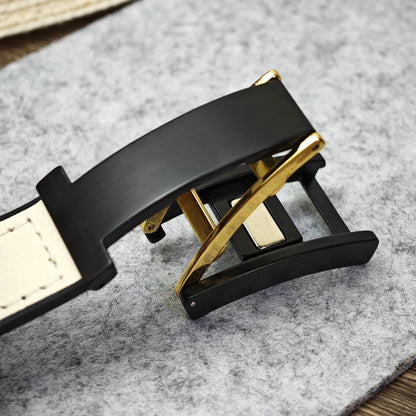 For Apple Watch SE 2023 40mm Trapezoid Fold Magnetic Buckle Silicone PU Watch Band(Black Gold) by bashfashion