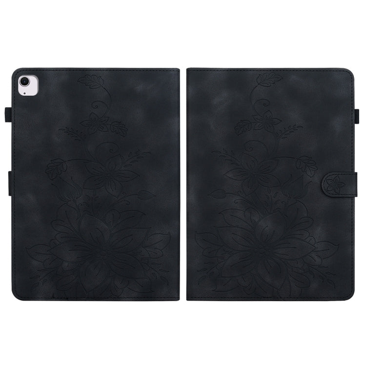 For iPad Air 13 2025 / 2024 Lily Embossed Leather Smart Tablet Case(Black) by bashfashion
