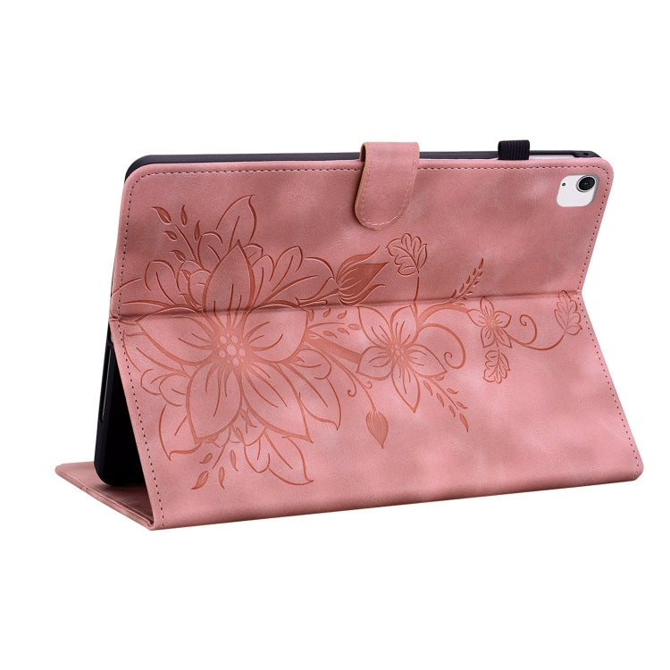 For iPad Air 11 2025 / 2024 Lily Embossed Leather Smart Tablet Case(Pink) by bashfashion