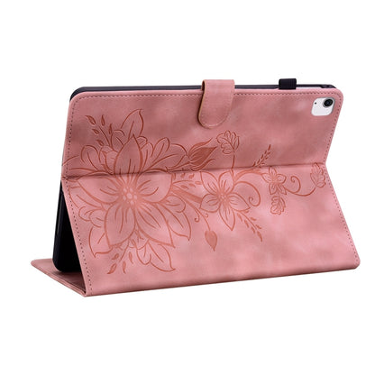 For iPad Air 11 2025 / 2024 Lily Embossed Leather Smart Tablet Case(Pink) by bashfashion