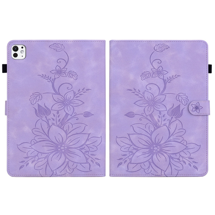 For iPad Pro 11 2025 / 2024 Lily Embossed Leather Smart Tablet Case(Purple) by bashfashion