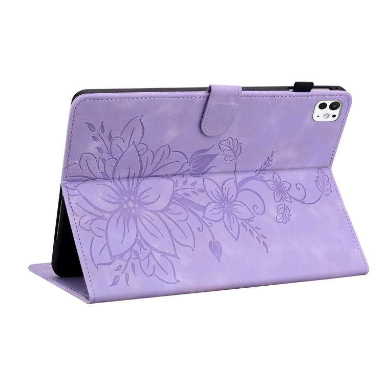 For iPad Pro 11 2025 / 2024 Lily Embossed Leather Smart Tablet Case(Purple) by bashfashion