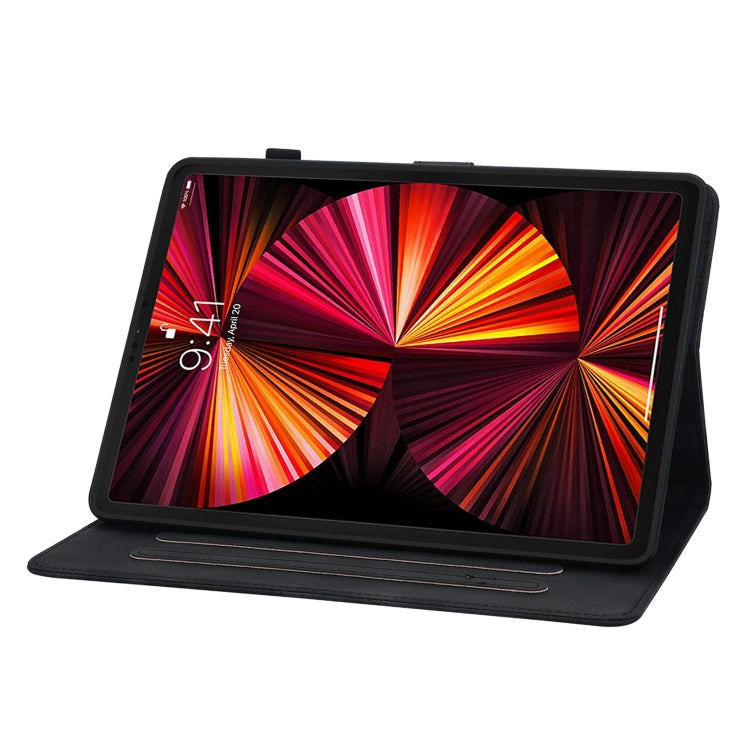 For iPad Pro 12.9 2022 / 2021 / 2020 Lily Embossed Leather Smart Tablet Case(Black) by bashfashion