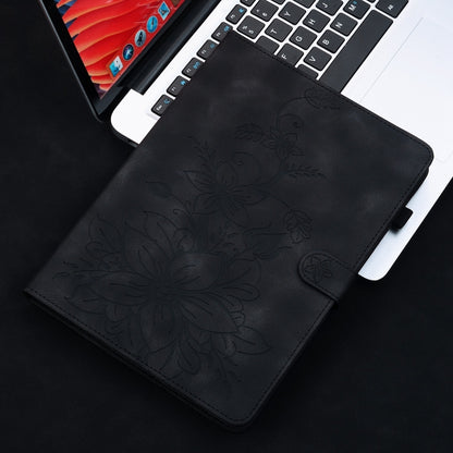 For iPad Pro 11 2022 / Air 10.9 2022 Lily Embossed Leather Smart Tablet Case(Black) by bashfashion