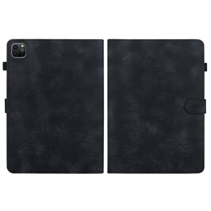 For iPad Pro 11 2022 / Air 10.9 2022 Lily Embossed Leather Smart Tablet Case(Black) by bashfashion