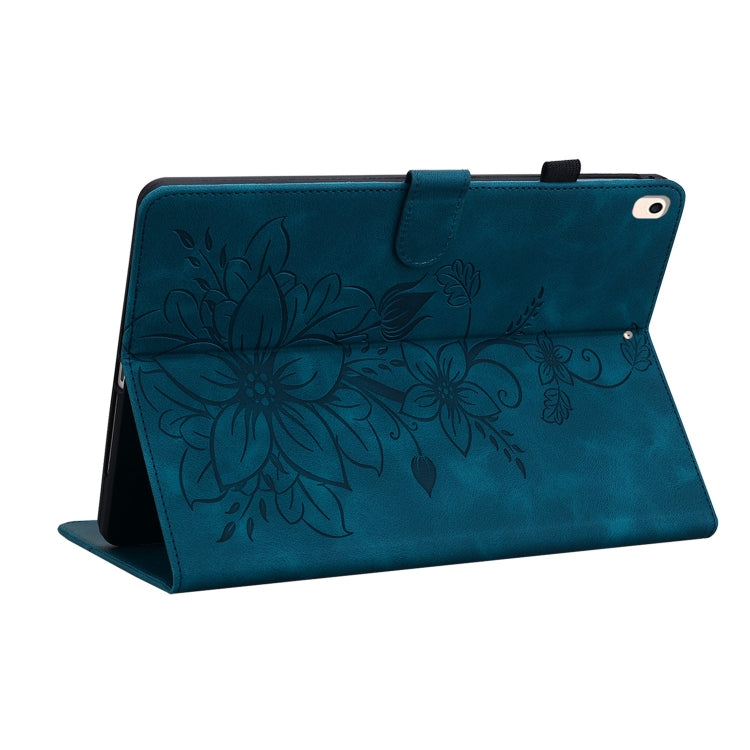 For iPad 10.2 2021 / Air 10.5 Lily Embossed Leather Smart Tablet Case(Dark Blue) by bashfashion